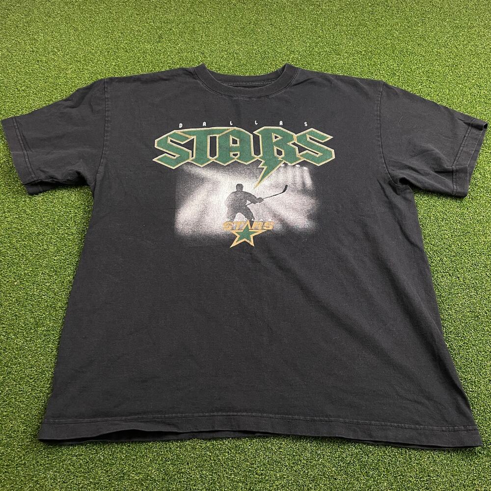 Y2K NHL Black Dallas Stars Ice Hockey Short Sleeve T-Shirt Sz L